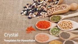  Presentation with beans legumes - Audience pleasing PPT layouts consisting of spoon on the sackcloth background backdrop and a coral colored foreground