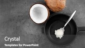 Presentation with coconut oil - Slide set consisting of spoon with coconut oil background and a dark gray colored foreground