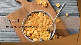  Presentation with corn flakes - Audience pleasing PPT layouts consisting of spoon with corn flakes backdrop and a gold colored foreground