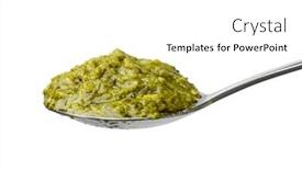  Presentation with white green - Slide deck having spoon-with-green-italian-pesto background and a  colored foreground