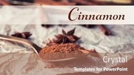  Presentation with powdered - Presentation theme having spoon with powdered cinnamon on paper background and a coral colored foreground
