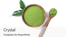  Presentation with matcha - Theme with spoon with powdered matcha green background and a white colored foreground