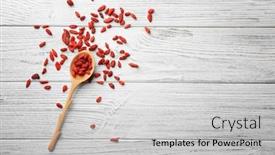  Presentation with goji - Colorful slide set enhanced with spoon-with-red-dried-goji backdrop and a light gray colored foreground
