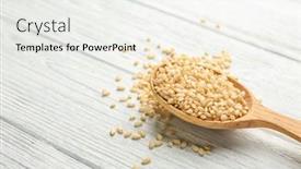  Presentation with spoon - Audience pleasing theme consisting of spoon-with-rice-on-wooden backdrop and a  colored foreground