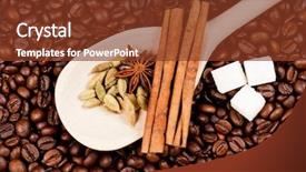  Presentation with sack of coffee beans - Amazing slide set having spoon with spice and lump backdrop and a tawny brown colored foreground
