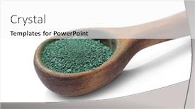  Presentation with spirulina - Audience pleasing PPT theme consisting of spoon-with-spirulina-powder backdrop and a white colored foreground