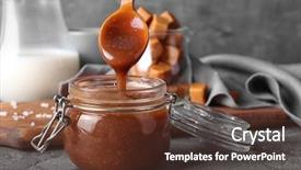  Presentation with spoon - Audience pleasing slides consisting of spoon with tasty caramel sauce backdrop and a tawny brown colored foreground