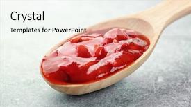  Presentation with closeup of foosball table soccer - Colorful slide set enhanced with spoon with tasty chili sauce backdrop and a sky blue colored foreground