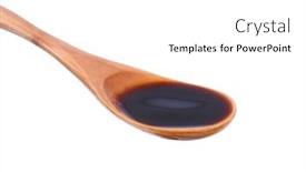  Presentation with soy sauce - Presentation design consisting of spoon-with-teriyaki-sauce-soy background and a white colored foreground