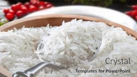  Presentation with rice - Presentation having spoonful-of-raw-rice-foos background and a light gray colored foreground