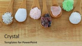  Presentation with salt - Slide deck with chloride - spoons of commercial salt background and a coral colored foreground