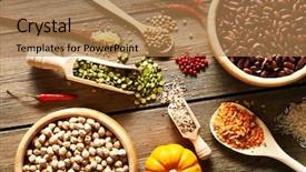  Presentation with wooden - Slide deck with spoons of various legume background and a tawny brown colored foreground