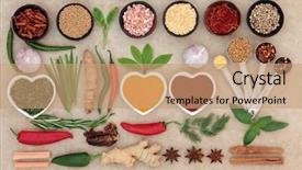  Presentation with china food - Audience pleasing PPT theme consisting of spoons over natural hemp paper backdrop and a coral colored foreground