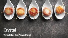  Presentation with table ronde - PPT theme consisting of spoons with bacon wrapped scallops background and a dark gray colored foreground