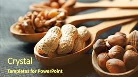  Presentation with almonds - Beautiful PPT theme featuring spoons with walnuts pistachios almonds acorns and peanuts on grey wooden background backdrop and a tawny brown colored foreground
