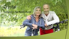  Presentation with active seniors senior couple - Presentation design with sport activities - cheerful senior couple with bicycle background and a seafoam green colored foreground
