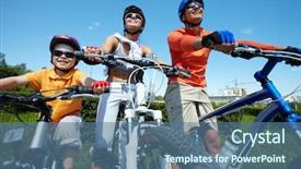  Presentation with sportive cycling - Beautiful slide deck featuring sport activities - sportive family keeping fit cycling backdrop and a ocean colored foreground