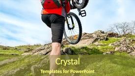  Presentation with mountain bike - Theme enhanced with enduro cyclist taking his mountain bike up to the beautiful rocky trail extreme sport and adventure concept free space for text background and a tawny brown colored foreground