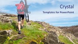  Presentation with mountain bike - Beautiful PPT layouts featuring enduro cyclist taking his mountain bike up to the beautiful rocky trail extreme sport and adventure concept free space for text backdrop and a sky blue colored foreground