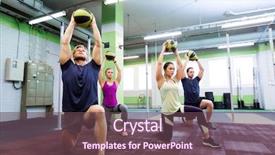  Presentation with group training - Slide deck featuring sport and exercising concept - group background and a tawny brown colored foreground