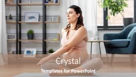  Presentation with woman sport - PPT theme having sport-and-people-concept-happy background and a coral colored foreground