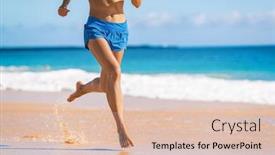  Presentation with woman sport - PPT theme consisting of sport-athlete-running-on-beach background and a lemonade colored foreground