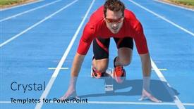  Presentation with running track lanes - Slides having sport-athletics-track-and-field background and a light blue colored foreground