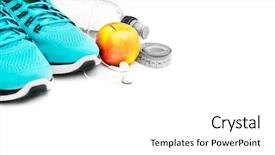  Presentation with running shoes - PPT theme having sport background blue running shoes background and a white colored foreground