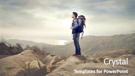  Presentation with hiking - Amazing presentation design having sport bag - young man with backpack hiking backdrop and a coral colored foreground