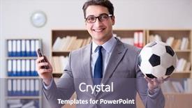  Presentation with football - Presentation design enhanced with sport bet - businessman with football ball background and a gray colored foreground
