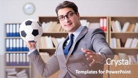  Presentation with football - Slide set with sport bet - businessman with football ball background and a coral colored foreground