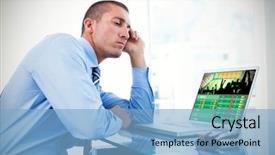 Presentation with tired - Presentation theme enhanced with sport bet - tired businessman looking at his background and a light blue colored foreground