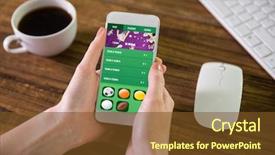  Presentation with smartphone app - Audience pleasing presentation consisting of sport bet - woman using smartphone against gambling backdrop and a tawny brown colored foreground