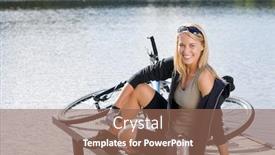  Presentation with biking - Theme enhanced with sport biking young woman sitting on pier by natural lake background and a violet colored foreground