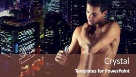  Presentation with pain relief - PPT layouts enhanced with sport bodybuilding medicine and people concept - young man applying pain relief gel on his shoulder over concrete wall background background and a tawny brown colored foreground