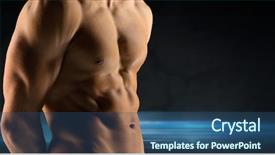  Presentation with bodybuilding - Presentation design enhanced with man pumping up abs muscle - sport bodybuilding strength and people background and a ocean colored foreground