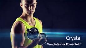  Presentation with bodybuilding - Beautiful PPT layouts featuring sport bodybuilding training and people concept - young man with dumbbell flexing biceps over dark background backdrop and a ocean colored foreground
