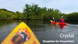  Presentation with kids sport - Amazing slides having sport canoe - family with kids paddling backdrop and a gray colored foreground