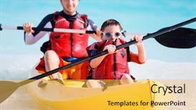  Presentation with kayaking - PPT theme enhanced with sport canoe - father and son kayaking background and a yellow colored foreground