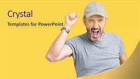  Presentation with handsome - Colorful PPT layouts enhanced with sport cap over isolated background backdrop and a  colored foreground