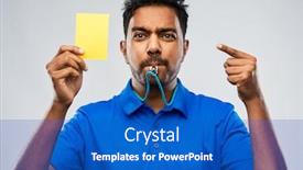  Presentation with football referee - PPT theme consisting of sport caution game and football concept - indian referee whistling and showing yellow card background and a cobalt blue colored foreground