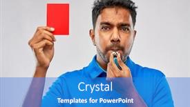  Presentation with football referee - Audience pleasing PPT theme consisting of sport caution game and football concept - indian referee whistling and showing red penalty card backdrop and a teal colored foreground