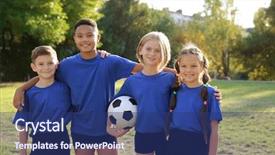  Presentation with kids sport - Slides with sport children - cute kids with football ball background and a ocean colored foreground