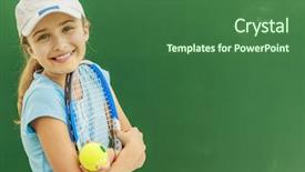  Presentation with children sport - Cool new PPT theme with sport children - tennis - beautiful young girl backdrop and a ocean colored foreground