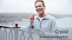  Presentation with runner - PPT theme having sport city - smiling runner in gray sportswear background and a light blue colored foreground