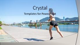  Presentation with woman sport - Beautiful PPT layouts featuring sport city - woman running outside backdrop and a light blue colored foreground
