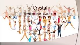  Presentation with group - Colorful slides enhanced with sport clerk - big group over white backdrop and a  colored foreground