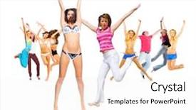  Presentation with sales forecast people behind success - PPT theme having sport clerk - people celebrating success concept background and a  colored foreground