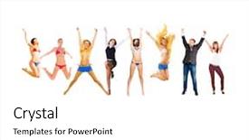  Presentation with team achievement - Slide deck with sport clerk - people celebrating team achievement background and a  colored foreground