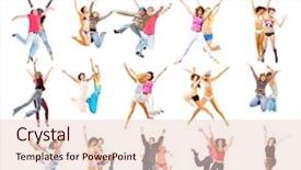  Presentation with team achievement - PPT layouts having sport clerk - people celebrating team achievement background and a  colored foreground